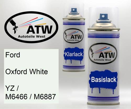 Ford, Oxford White, YZ / M6466 / M6887: 400ml Sprühdose + 400ml Klarlack - Set, von ATW Autoteile West.